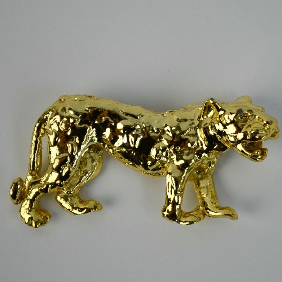 Vintage Jaguar Gold Shiny Brooch Unsigned - Picture 2 of 4